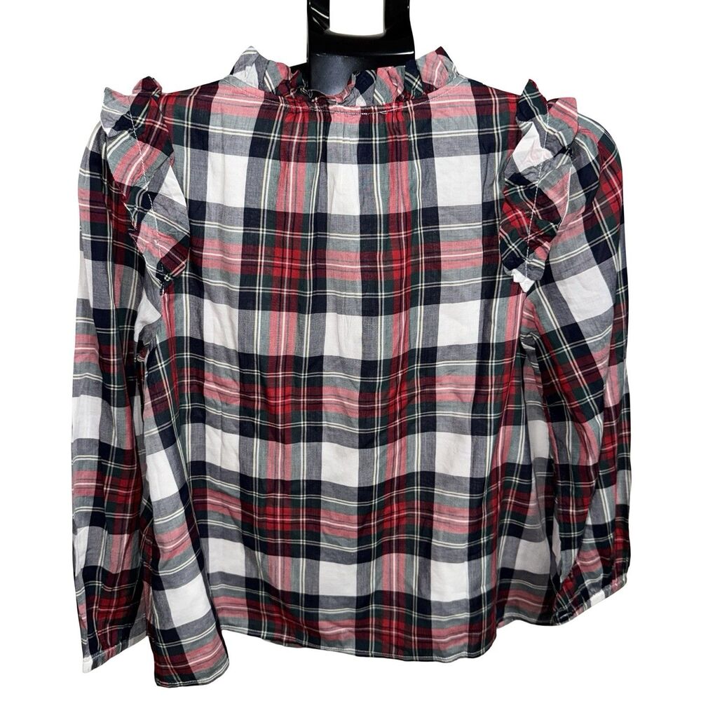 Vineyard Vines Blackwatch Ruffle Popover Woven Plaid Top Size XS NWT Red Blue - Picture 4 of 12